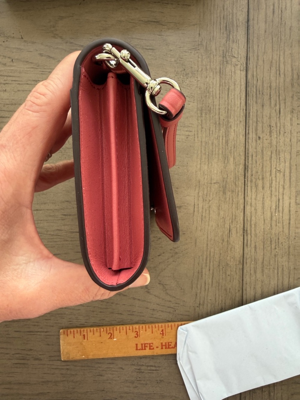COACH Coral Pink Leather Wristlet with Silver Logo - Picture 8 of 9